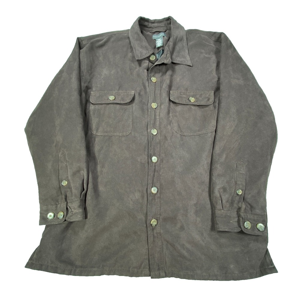 Covington Shirt Jacket Large Brown Button Western Ranch Quilted Shacket Textured